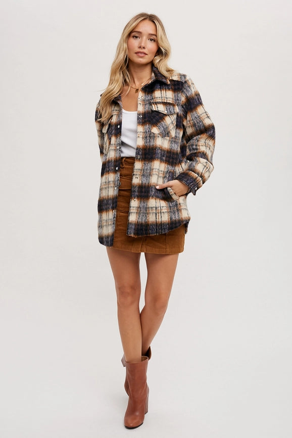 Brushed Flannel Plaid Shacket NAVY COMBO-Jacket-Peace Love Line-S-NAVY COMBO-Urbanheer
