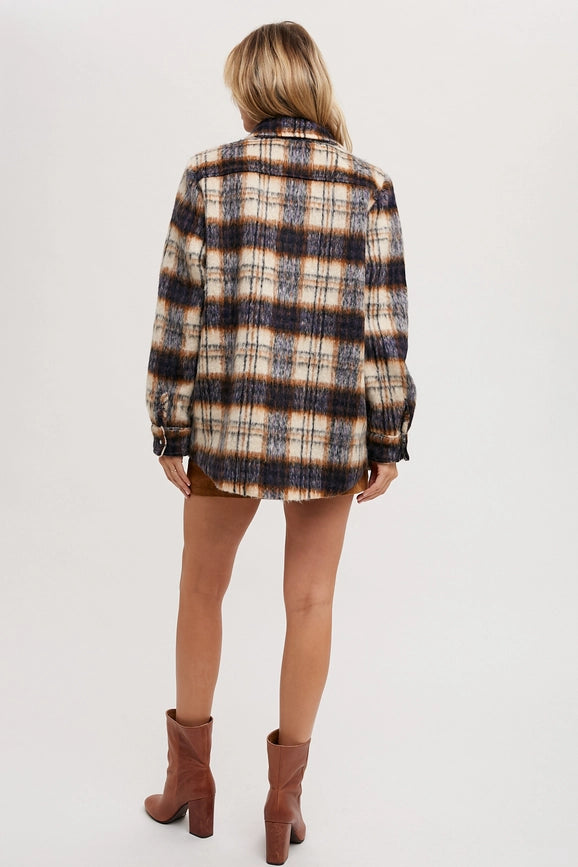 Brushed Flannel Plaid Shacket NAVY COMBO-Jacket-Peace Love Line-S-NAVY COMBO-Urbanheer