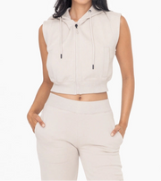 Brushed Fleece Cropped Hooded Vest TAUPE-Vest-Mono B-S-TAUPE-Urbanheer