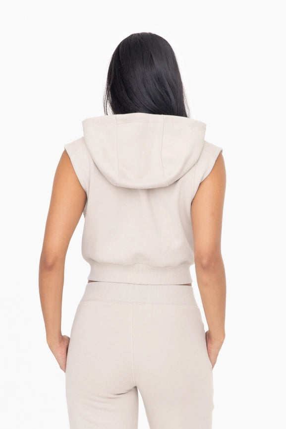 Brushed Fleece Cropped Hooded Vest TAUPE-Vest-Mono B-S-TAUPE-Urbanheer