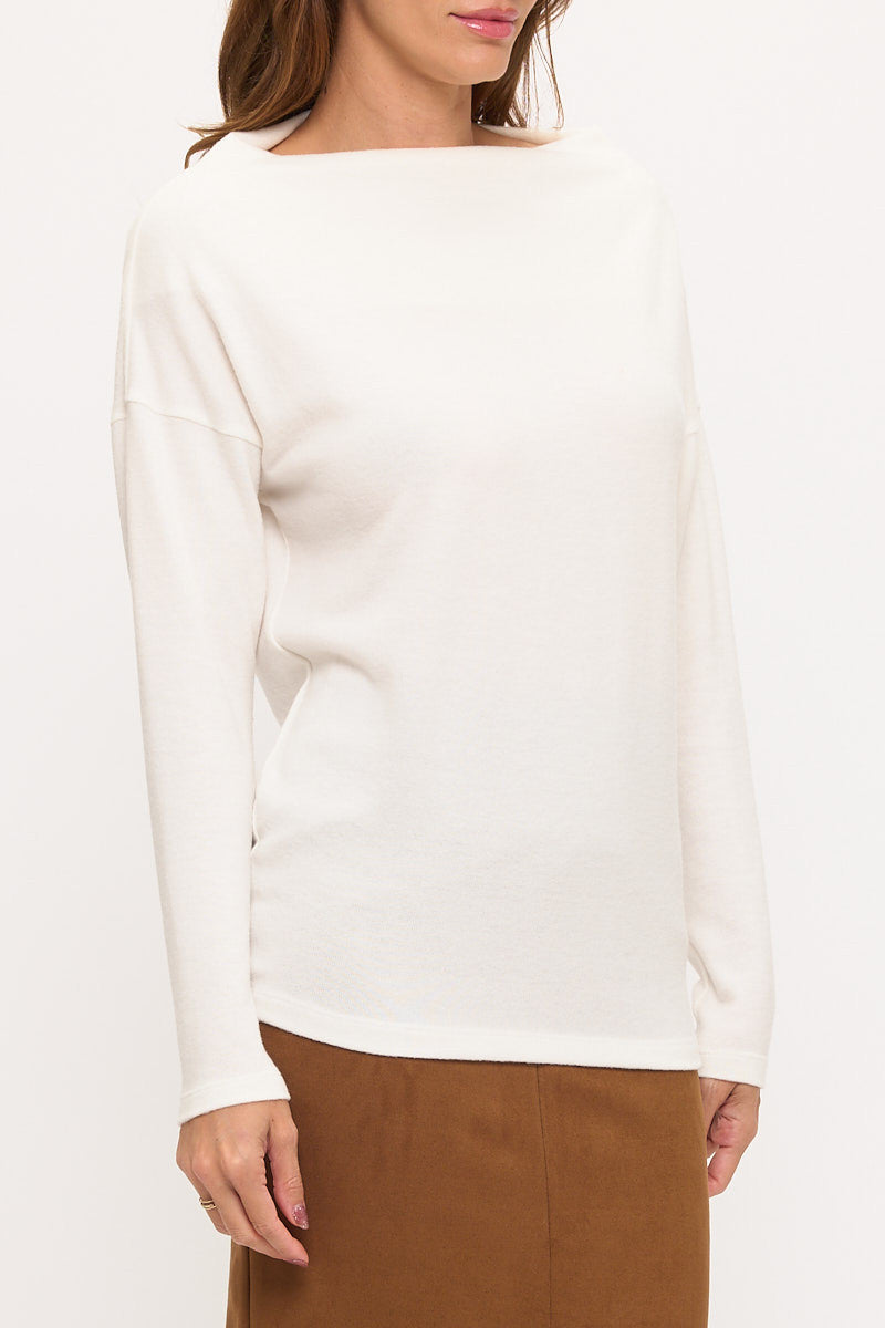 Brushed Knit Boat Neck Off the Shoulder Top-2