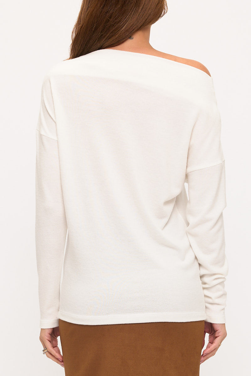 Brushed Knit Boat Neck Off the Shoulder Top-3