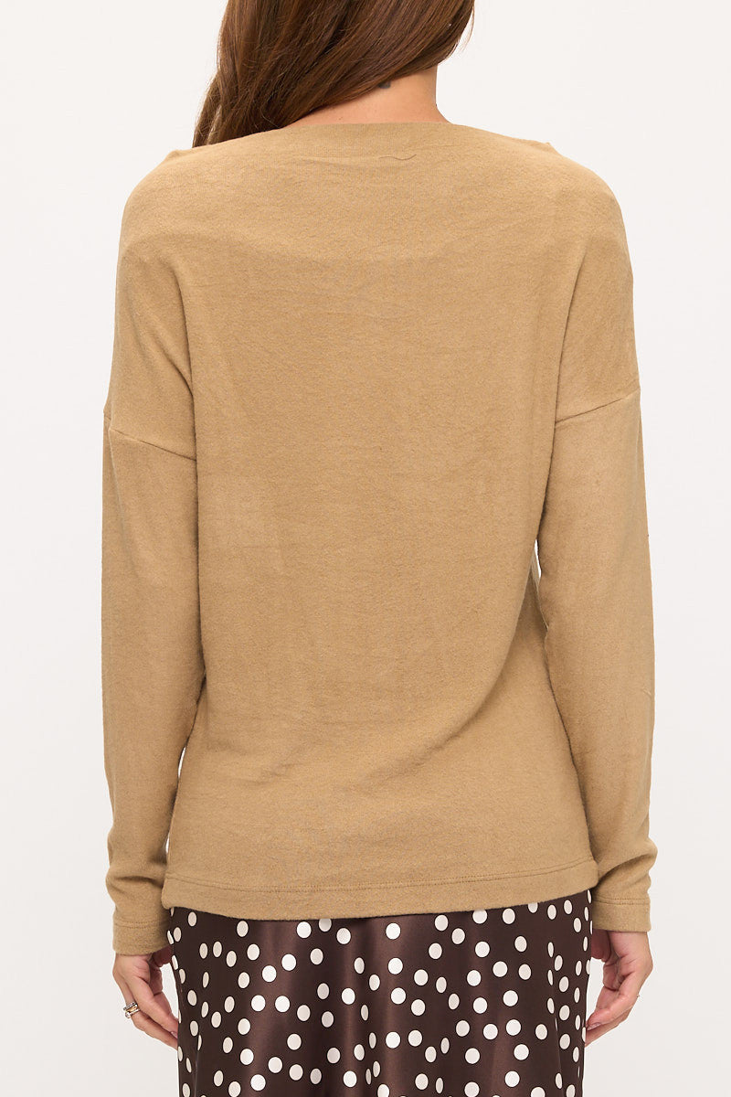 Brushed Knit Boat Neck Off the Shoulder Top-3