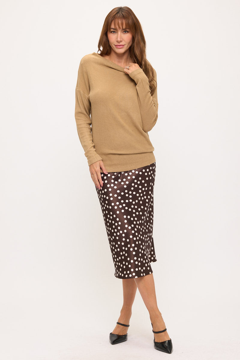 Brushed Knit Boat Neck Off the Shoulder Top-4