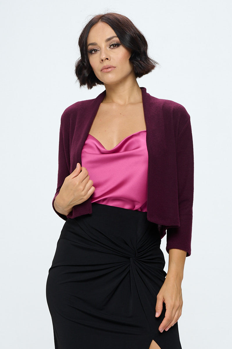 Brushed Knit Cashmere Like Bolero Cardigan-Sweaters-Reneecollection-Small-PLUM-Urbanheer