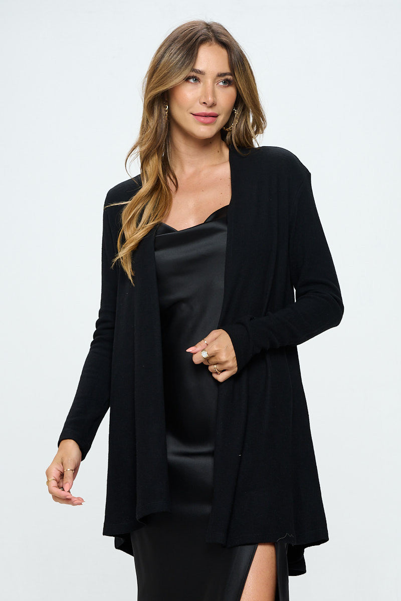 Brushed Knit Drape Front Cardigan with Cashmere Feel-Sweaters-Reneecollection-Small-BLACK-Urbanheer