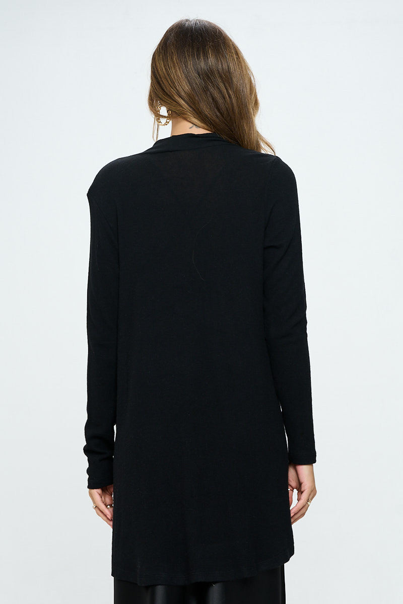 Brushed Knit Drape Front Cardigan with Cashmere Feel-Sweaters-Reneecollection-Small-BLACK-Urbanheer