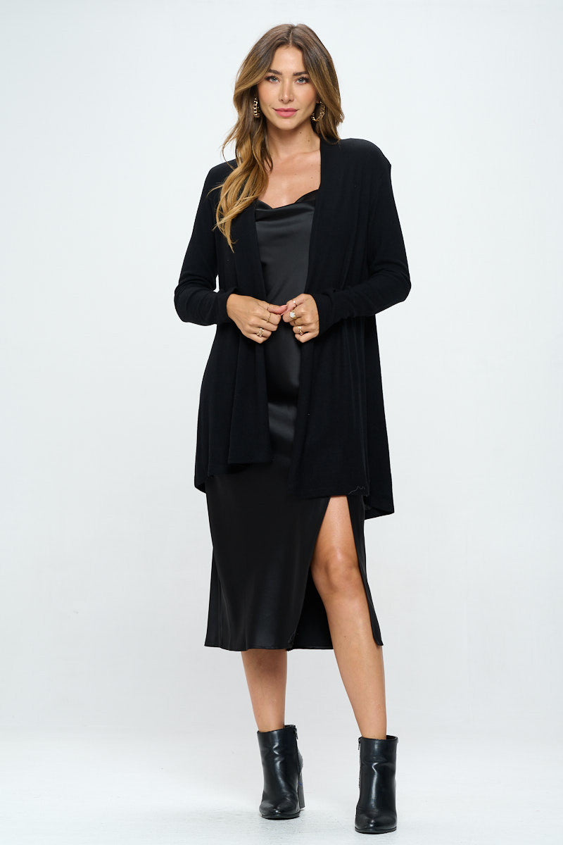 Brushed Knit Drape Front Cardigan with Cashmere Feel-Sweaters-Reneecollection-Small-BLACK-Urbanheer
