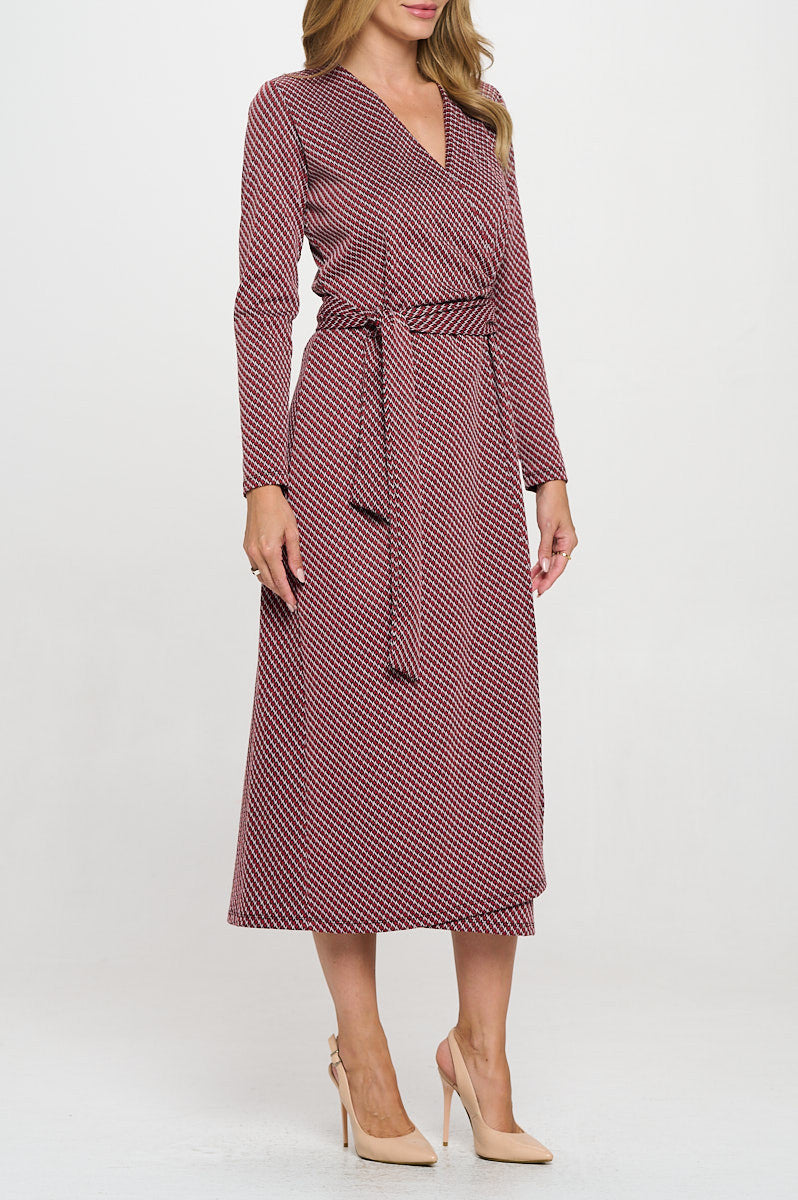 Brushed Knit Print V neck Jersey Wrap Maxi Dress with Tie-Dresses-Reneecollection-Small-BLACK/RED-Urbanheer