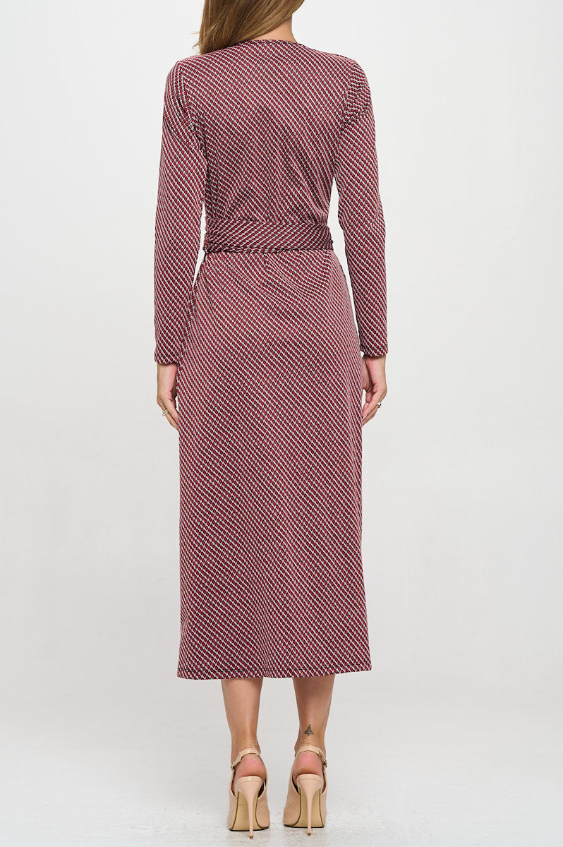 Brushed Knit Print V neck Jersey Wrap Maxi Dress with Tie-Dresses-Reneecollection-Small-BLACK/RED-Urbanheer