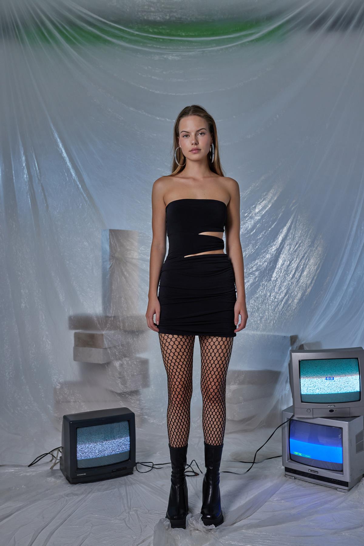 Bubble Black Pleated Mini Bodycon Dress-Bodycon Dresses-Buy Me Fur Ltd-Black-S-Polyester - Elastane Blend-Urbanheer