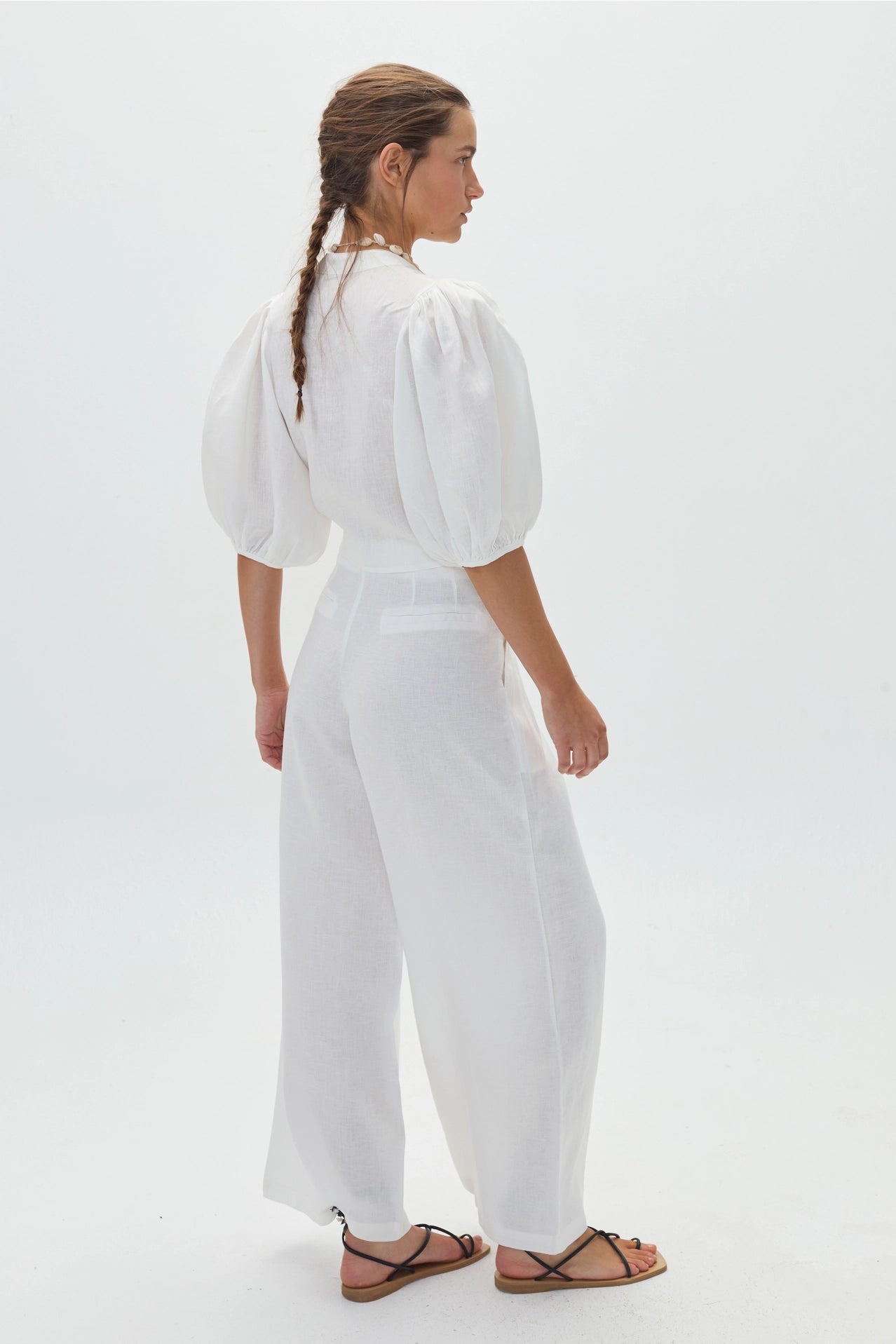 Linen Bubble Crop Top - White