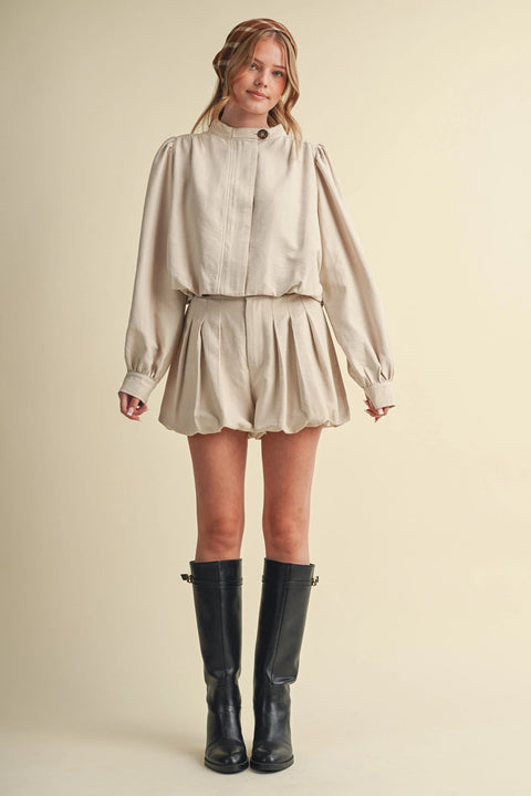 Bubble Hem Cropped Jacket and Shorts Set