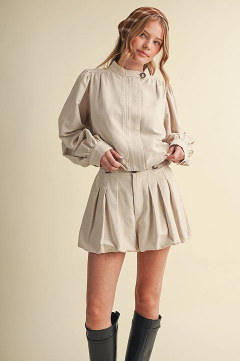 Bubble Hem Cropped Jacket and Shorts Set