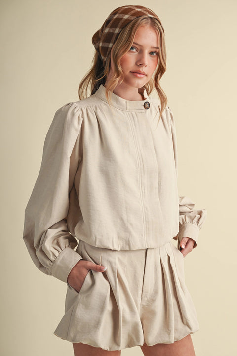 Bubble Hem Cropped Jacket and Shorts Set