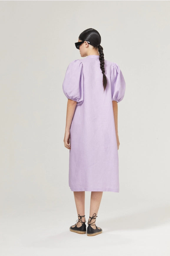 Bubble Linen Dress - Bright Lilac with Contrasting Details-Dress-Lanhtropy-XS-Bright Lilac with Contrasting Details-Urbanheer