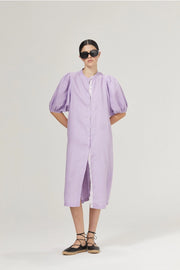 Bubble Linen Dress - Bright Lilac with Contrasting Details-Dress-Lanhtropy-XS-Bright Lilac with Contrasting Details-Urbanheer