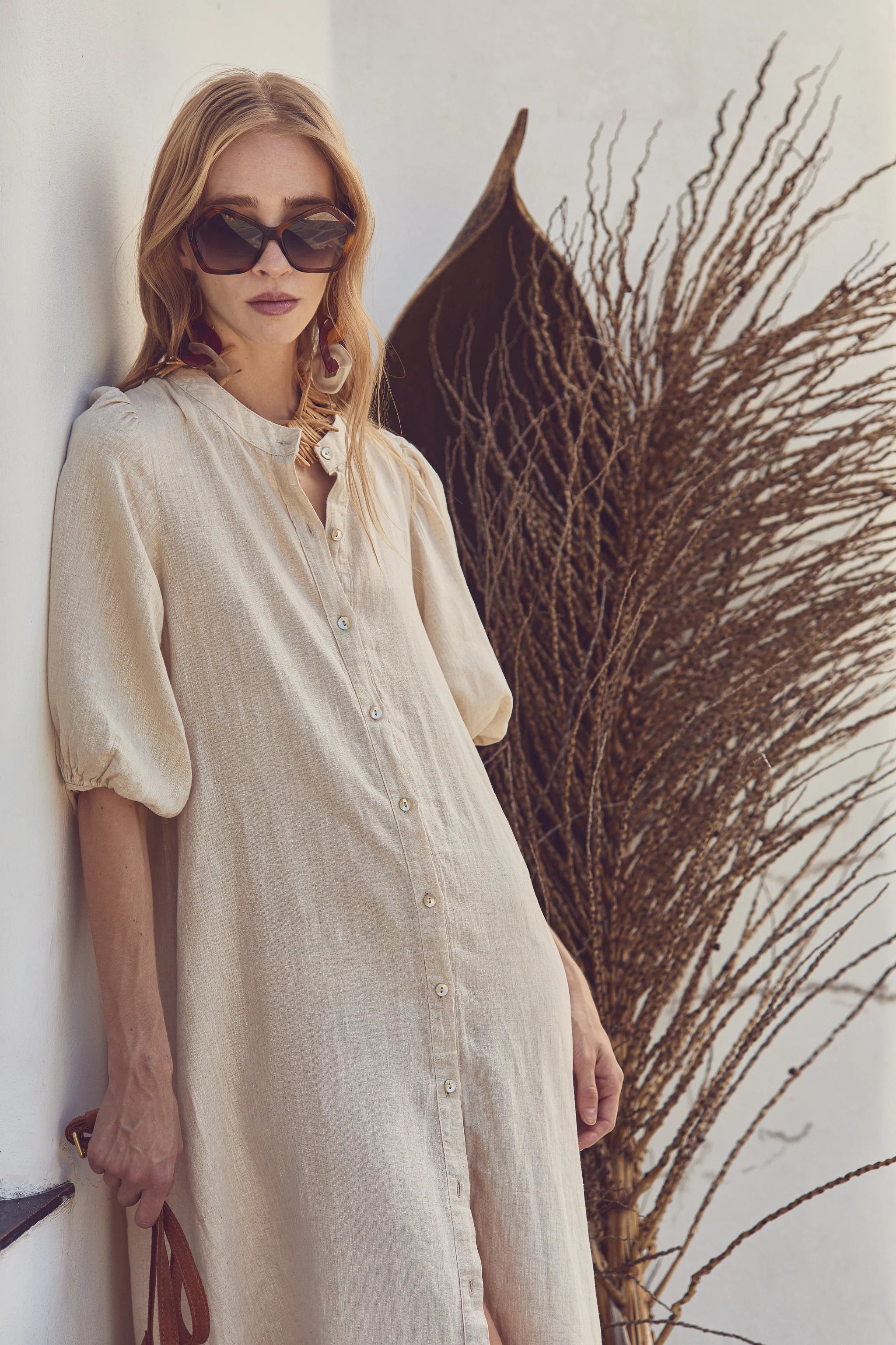 Bubble Linen Dress - Natural