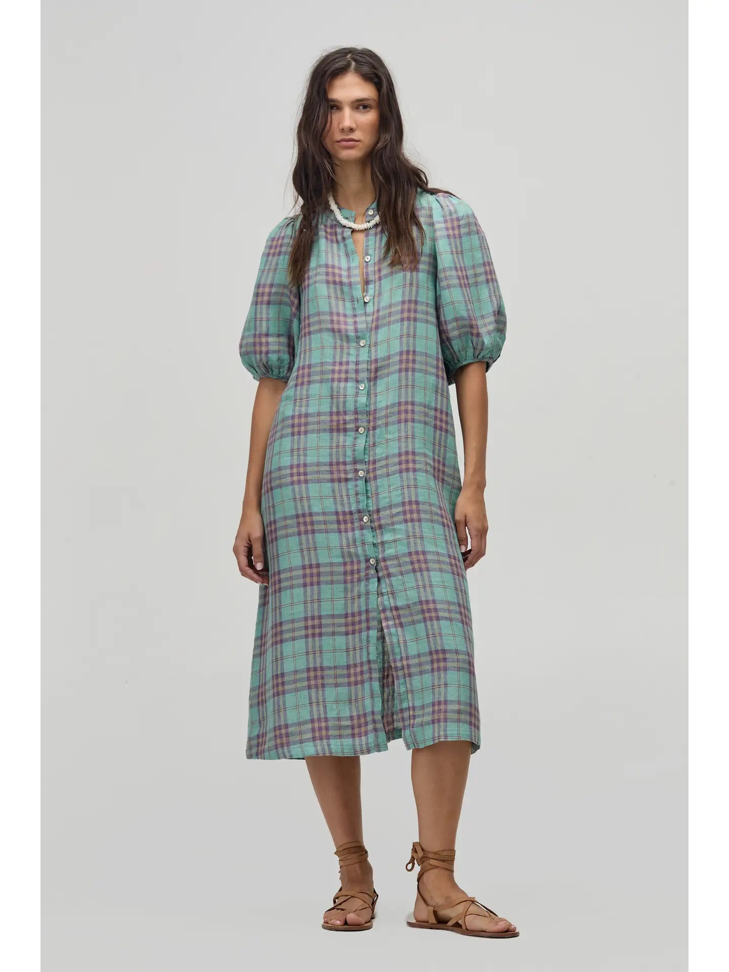 Bubble Linen Dress - Palma Checks
