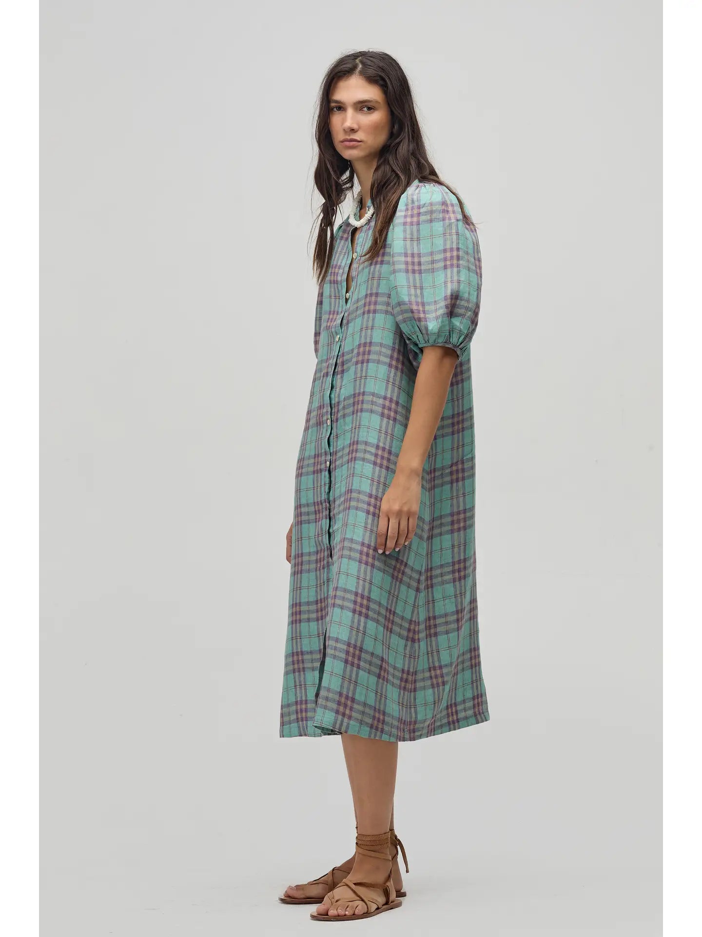 Bubble Linen Dress - Palma Checks