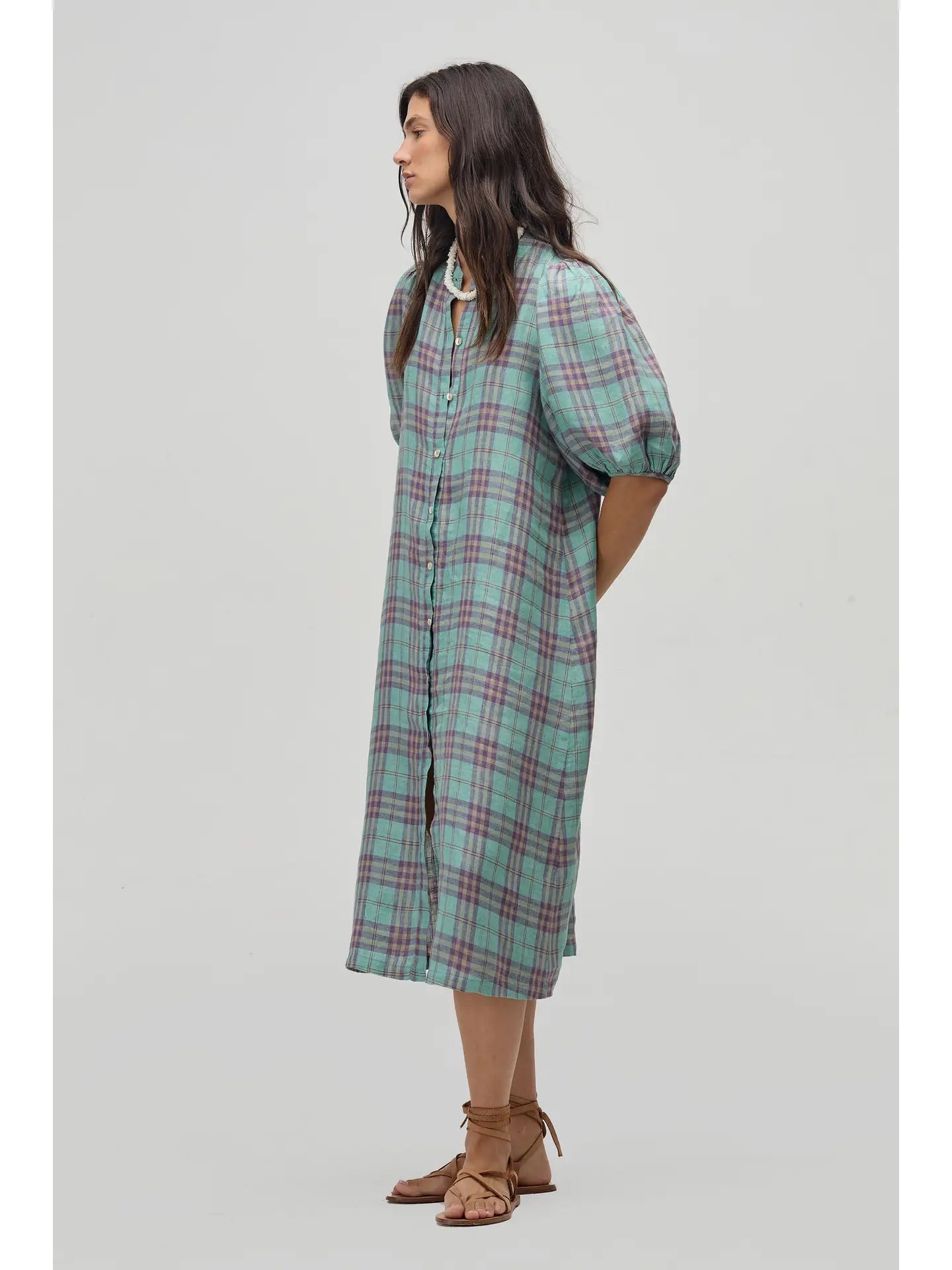 Bubble Linen Dress - Palma Checks