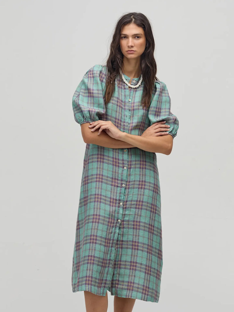 Bubble Linen Dress - Palma Checks