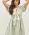 Bubble Textured Bow Tie Front Mini Dress with Bubble Sleeves SAGE-Dress-idem ditto-S-SAGE-Urbanheer