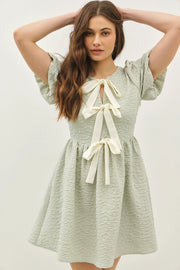 Bubble Textured Bow Tie Front Mini Dress with Bubble Sleeves SAGE-Dress-idem ditto-S-SAGE-Urbanheer