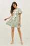 Bubble Textured Bow Tie Front Mini Dress with Bubble Sleeves SAGE-Dress-idem ditto-S-SAGE-Urbanheer