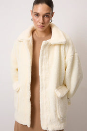 Buckle Detailed Plush Jacket-Jacket-Touché-S-White-Urbanheer