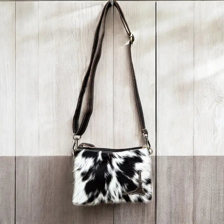 Bull Cowhide & Leather Crossbody Bag-Bag-Western Linens-5.5x8”-Urbanheer
