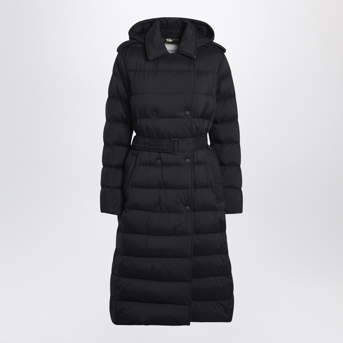 Burberry Black double-breasted padded coat with belt