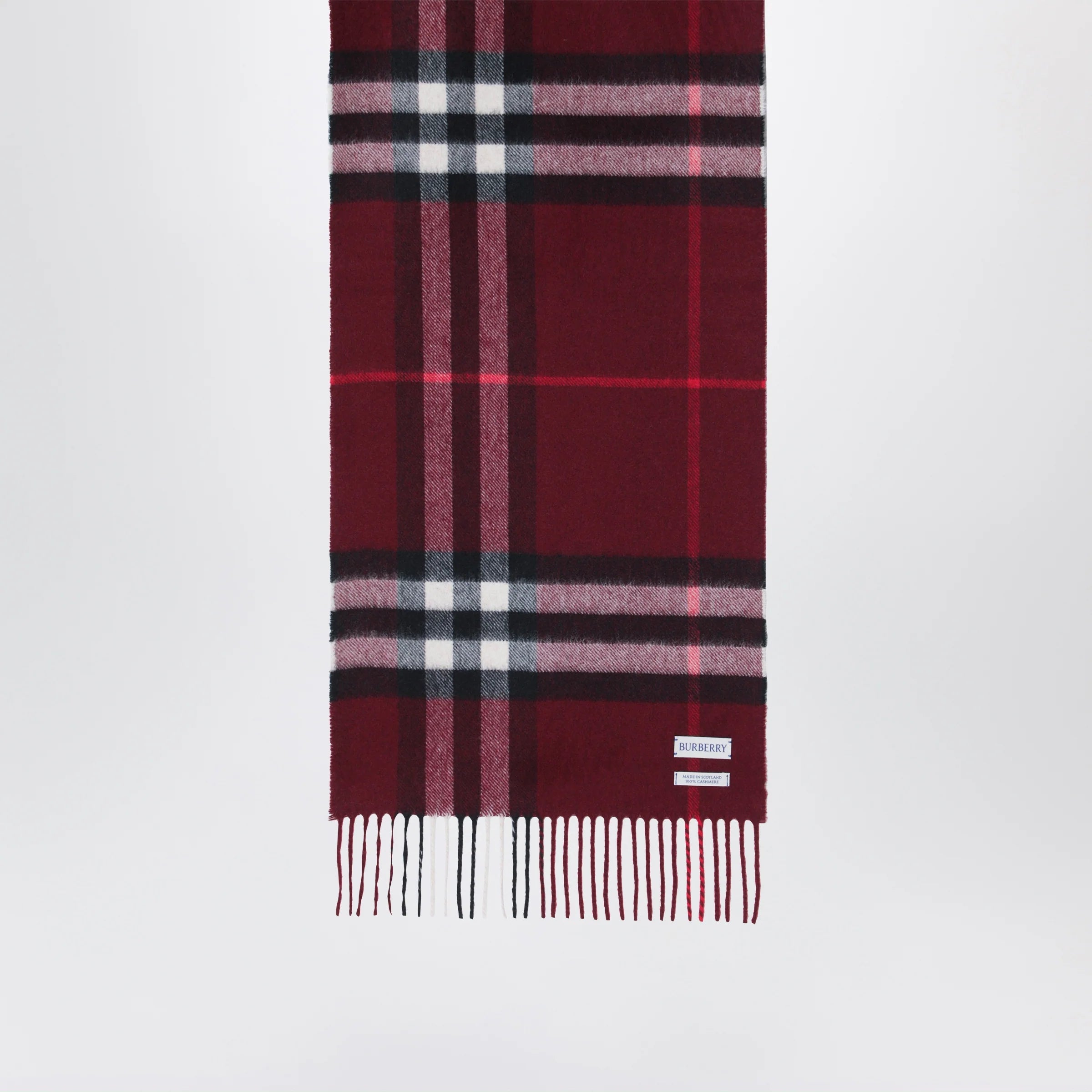 Burberry Burgundy cashmere scarf with a checked pattern