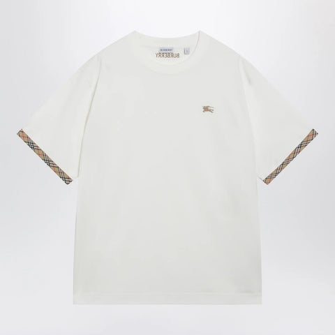 Burberry Cotton jersey T-shirt with Check trim in chalk
