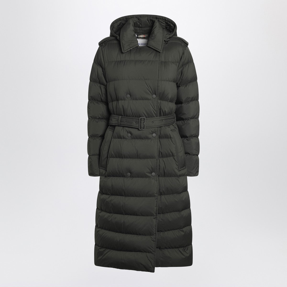 Burberry Dark green double-breasted padded coat with belt