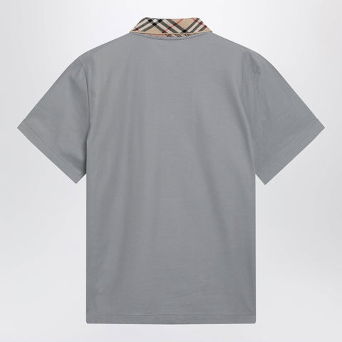 Burberry Grey cotton polo with Check collar