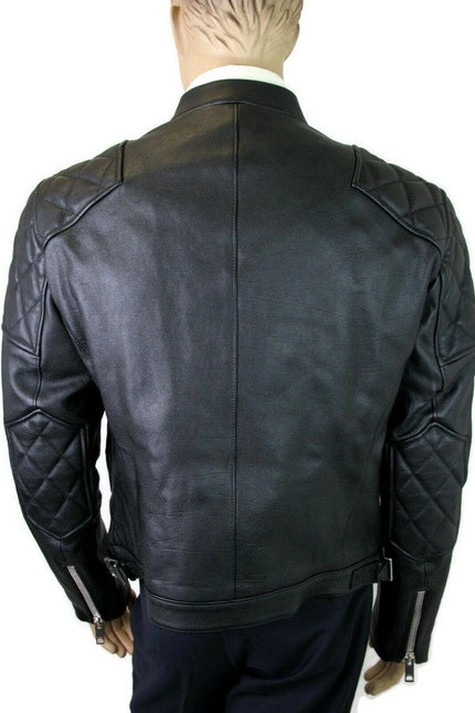 Burberry Men's Black Leather Diamond Quilted Biker Jacket
