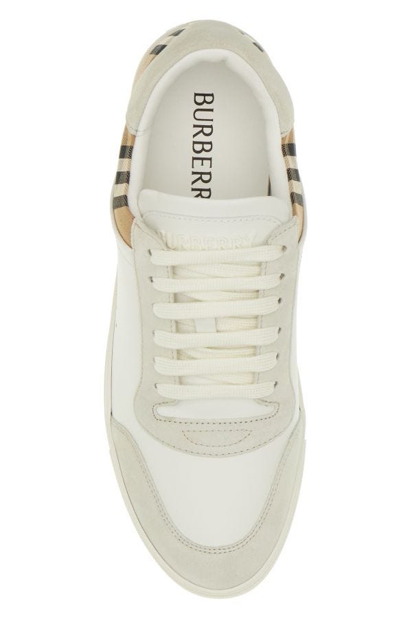 Burberry White Multicolor Calf Leather Sneakers
