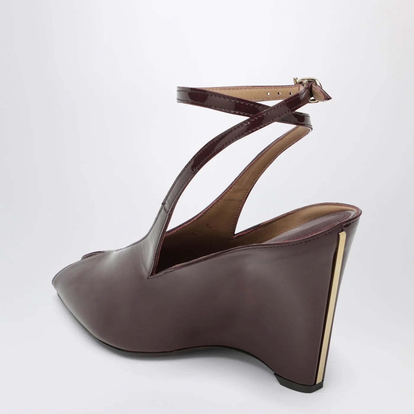 Burgundy Patent Leather Peep Toe Wedges