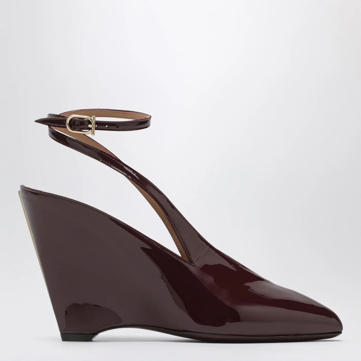 Burgundy Patent Leather Peep Toe Wedges