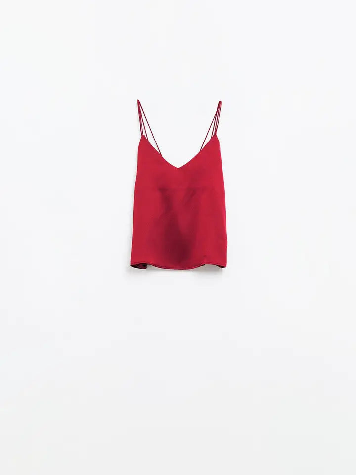 Burgundy Satin Spaghetti Strap Top-TOP-Q2-S-Red-Urbanheer