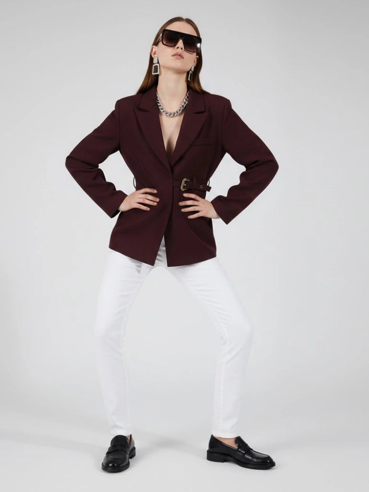 Burgundy Tailored Jacket with Buckle - Red Hook: New Collection Couture in Brooklyn - Bymanyc ® New York