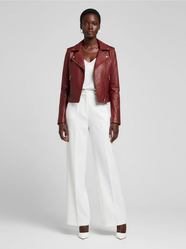 Burgundy Vegan Leather Biker Jacket Mulberry: New Colección Couture in Nolita - Bymanyc ® New York