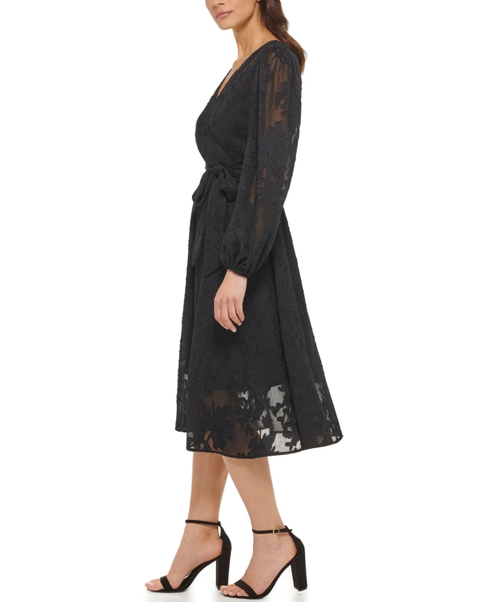 Burnout Chiffon Midi-Dress-Kensie Dresses-10-BLACK-Urbanheer