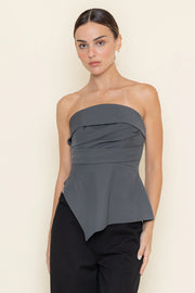Business Casual Preppy Asymmetric Strapless TOP
