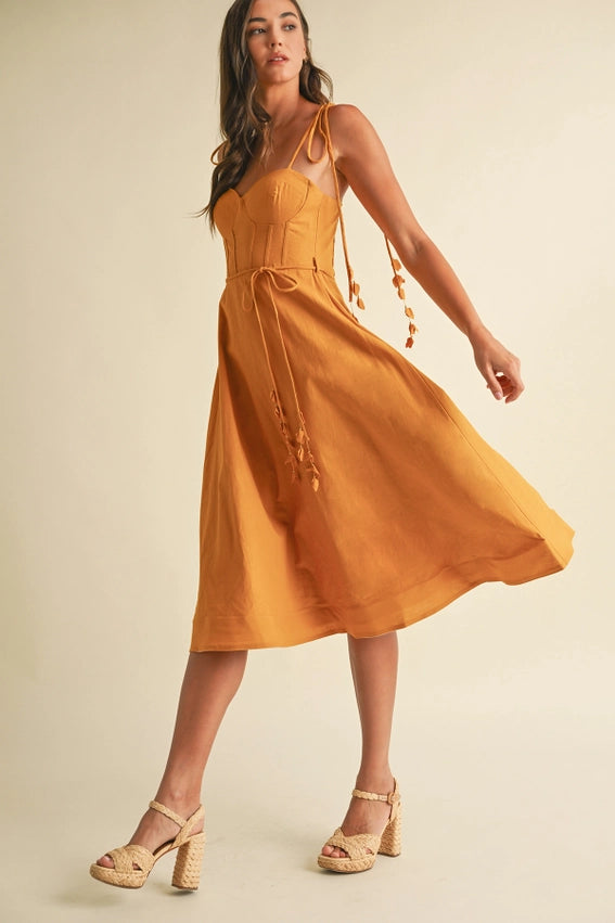 Bustier Shoulder Tie Dress GOLDEN MUSTARD-Dress-Endless Blu-S-GOLDEN MUSTARD-Urbanheer