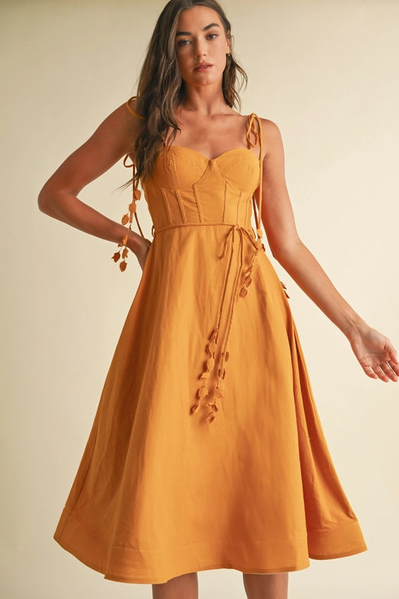 Bustier Shoulder Tie Dress GOLDEN MUSTARD-Dress-Endless Blu-S-GOLDEN MUSTARD-Urbanheer