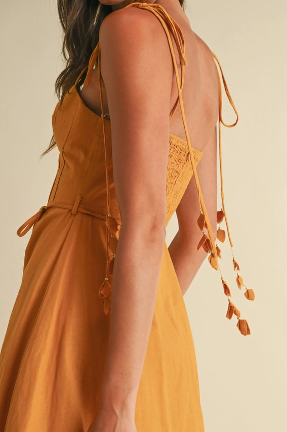 Bustier Shoulder Tie Dress GOLDEN MUSTARD-Dress-Endless Blu-S-GOLDEN MUSTARD-Urbanheer