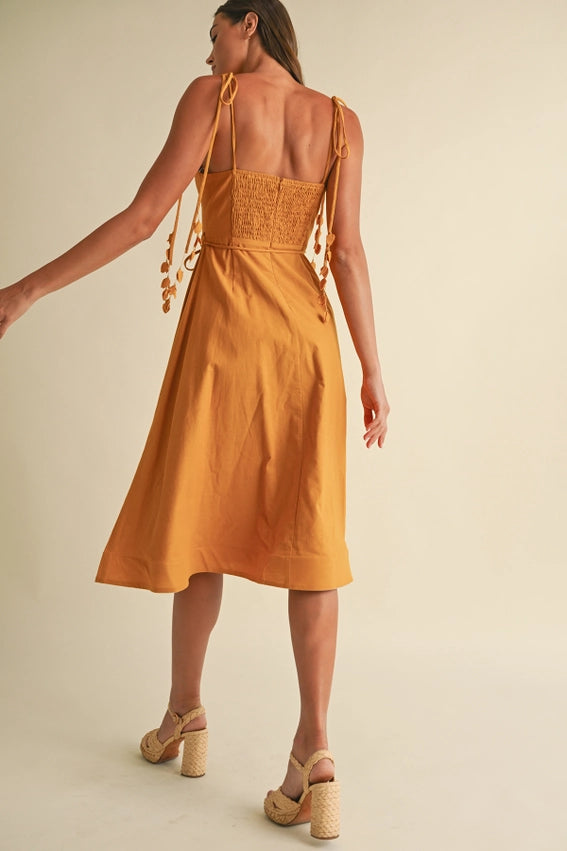 Bustier Shoulder Tie Dress GOLDEN MUSTARD-Dress-Endless Blu-S-GOLDEN MUSTARD-Urbanheer