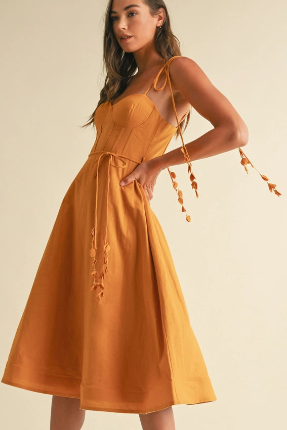 Bustier Shoulder Tie Dress GOLDEN MUSTARD-Dress-Endless Blu-S-GOLDEN MUSTARD-Urbanheer